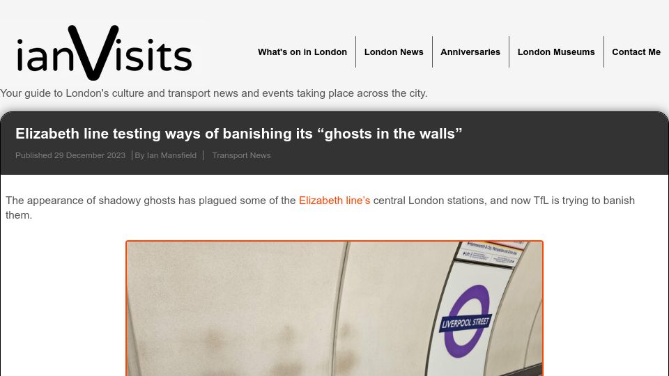 Screenshot of ianvisits.co.uk: Elizabeth line testing ways of banishing its "ghosts in the walls"
