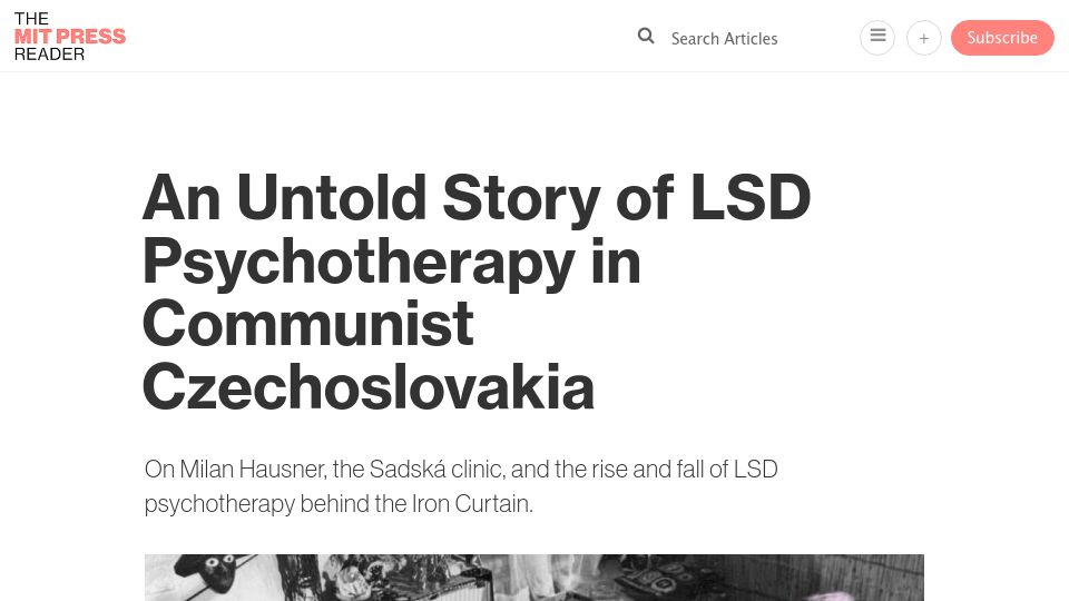 Screenshot of thereader.mitpress.mit.edu: An untold story of LSD psychotherapy in communist czechoslovakia