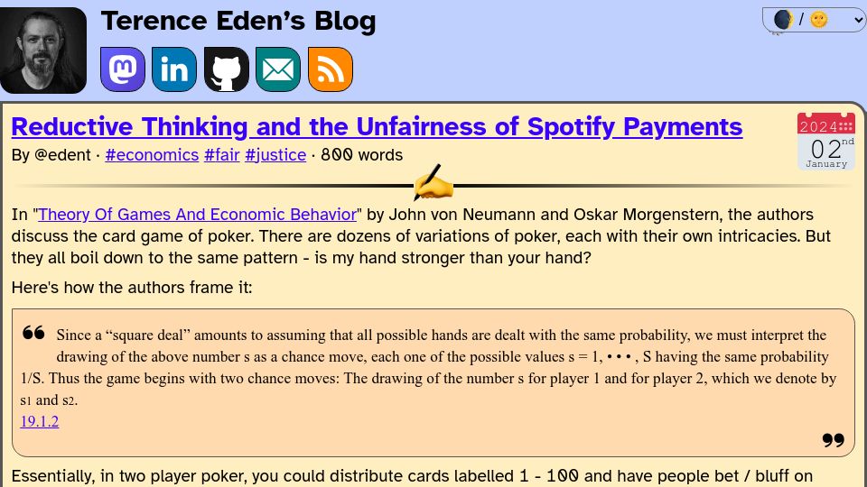 Screenshot of shkspr.mobi: Reductive thinking and the unfairness of Spotify payments