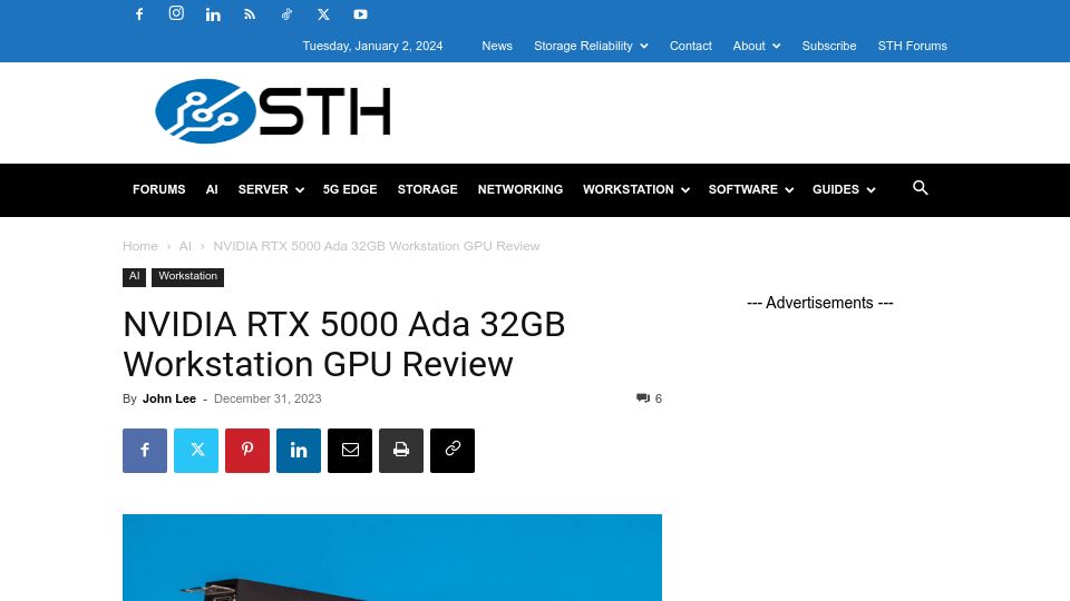 Screenshot of servethehome.com: Nvidia RTX 5000 Ada 32GB Workstation GPU Review