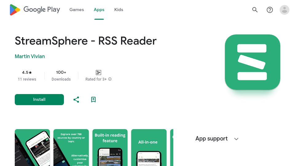 Screenshot of play.google.com: Show HN: I've Implemented a RSS Reader