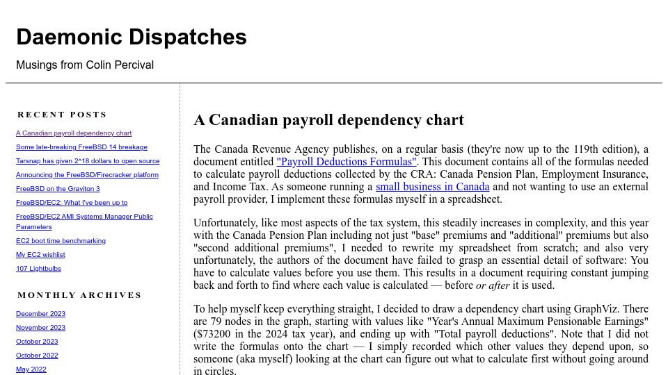 Screenshot of daemonology.net: A Canadian payroll dependency chart
