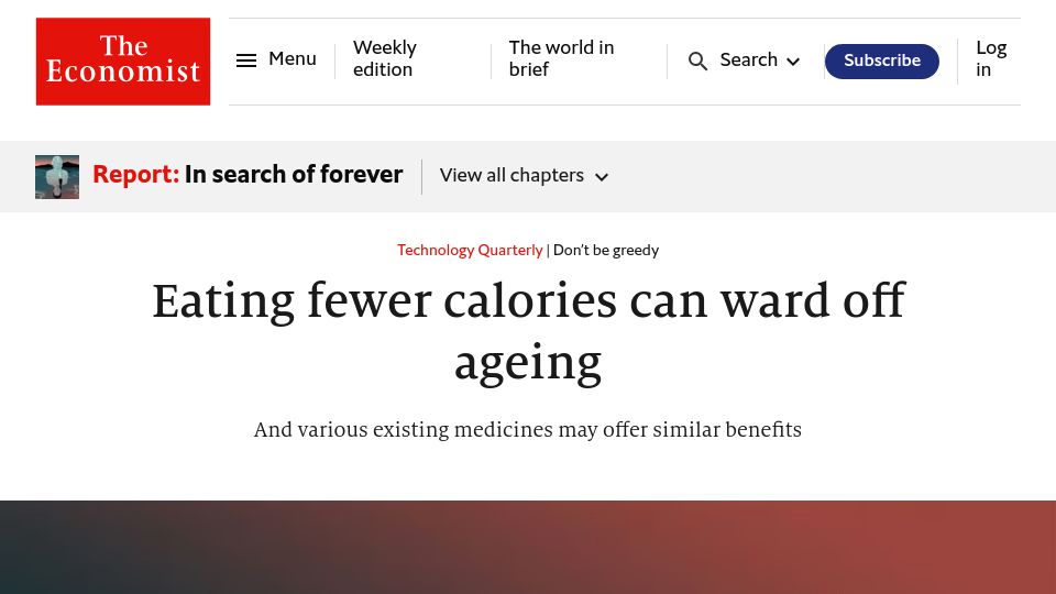 Screenshot of economist.com: Eating fewer calories can ward off ageing