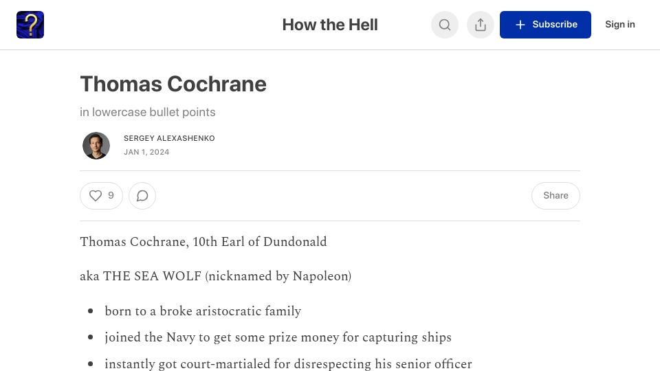 Screenshot of sergey.substack.com: Thomas Cochrane
