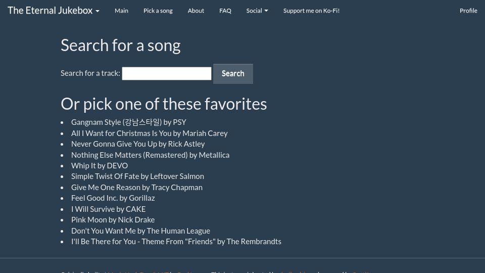 Screenshot of jukebox.davi.gq: The Infinite/Eternal Jukebox has been revived