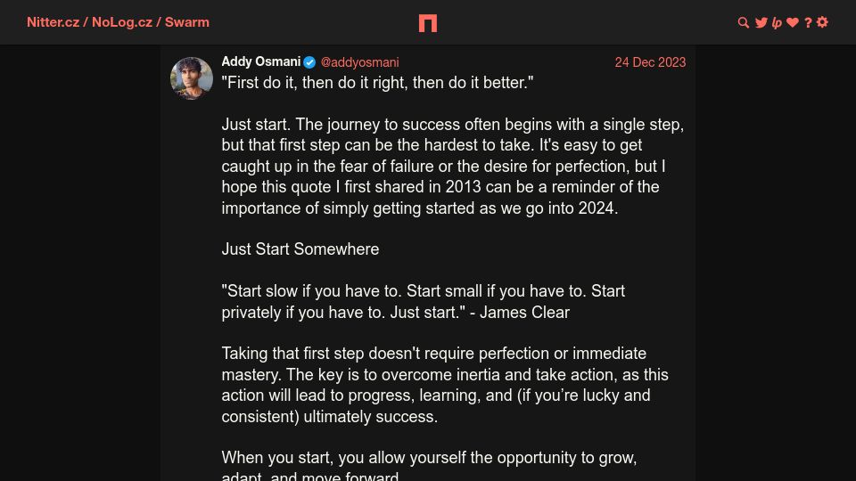 Screenshot of twitter.com: First do it, then do it right, then do it better