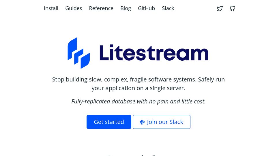 Screenshot of litestream.io: Litestream – Opensource disaster recovery and continuous replication for SQLite