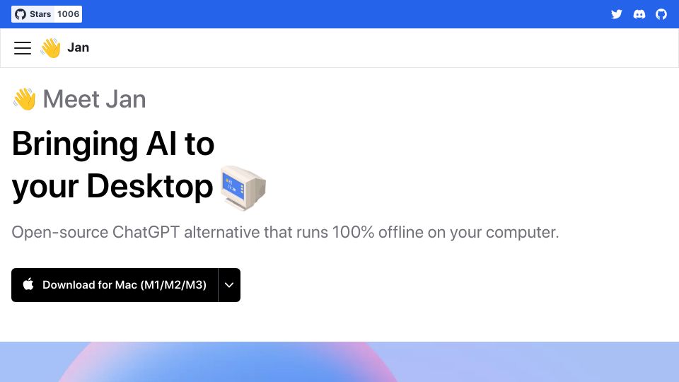 Screenshot of jan.ai: Open-Source ChatGPT Alternative Jan