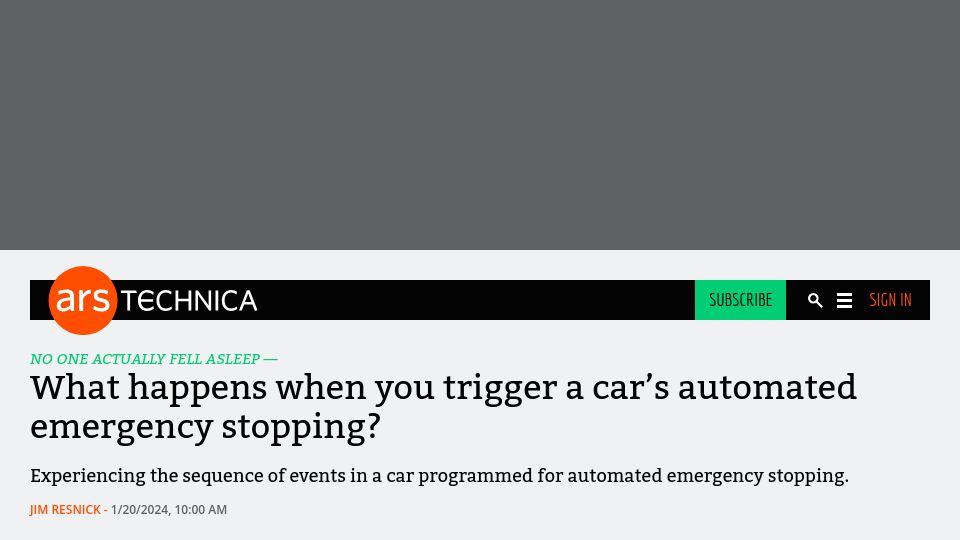 Screenshot of arstechnica.com: What happens when you trigger a car's automated emergency stopping?