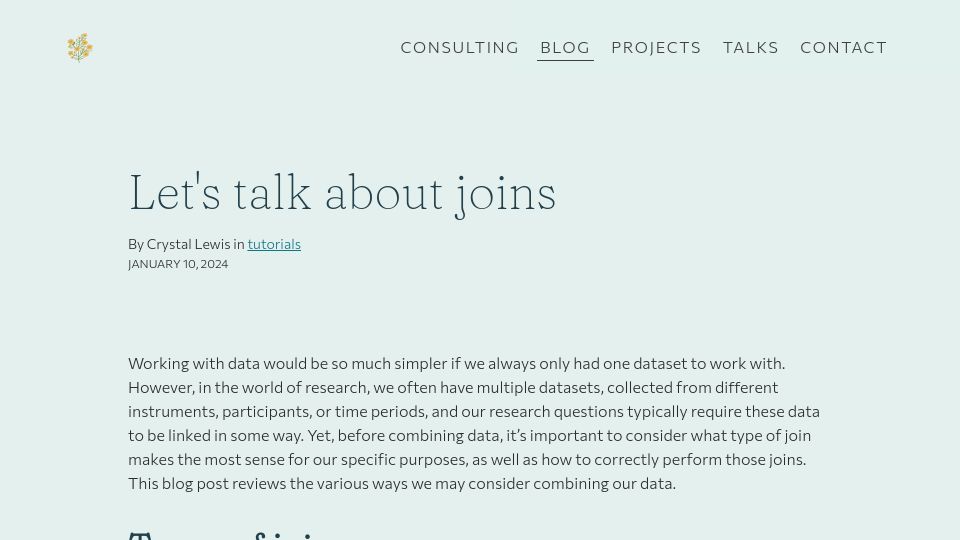 Screenshot of cghlewis.com: Let's talk about joins