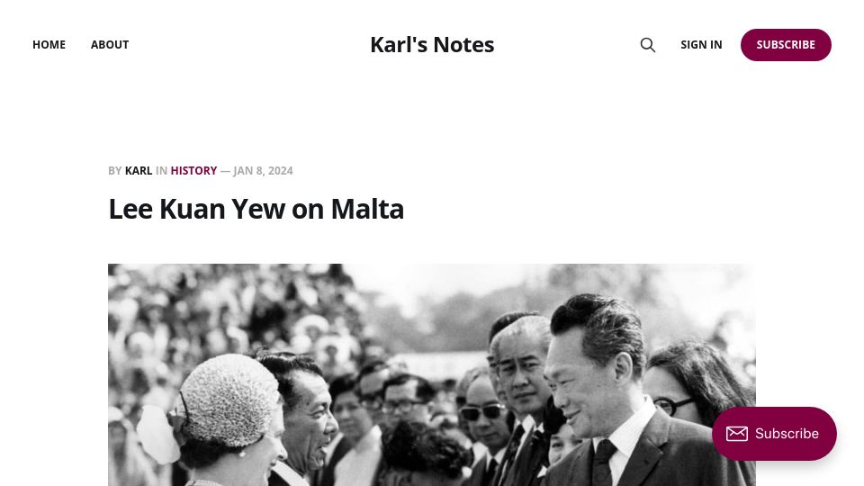 Screenshot of karlsnotes.com: Lee Kuan Yew on Malta