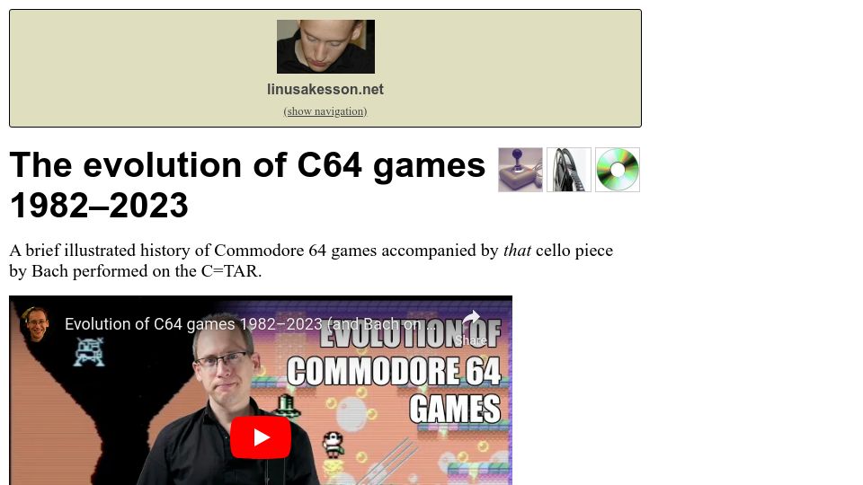 Screenshot of linusakesson.net: The evolution of C64 games 1982–2023