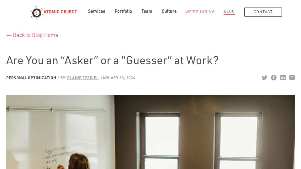 Screenshot of spin.atomicobject.com: Are You an "Asker" or a "Guesser" at Work?