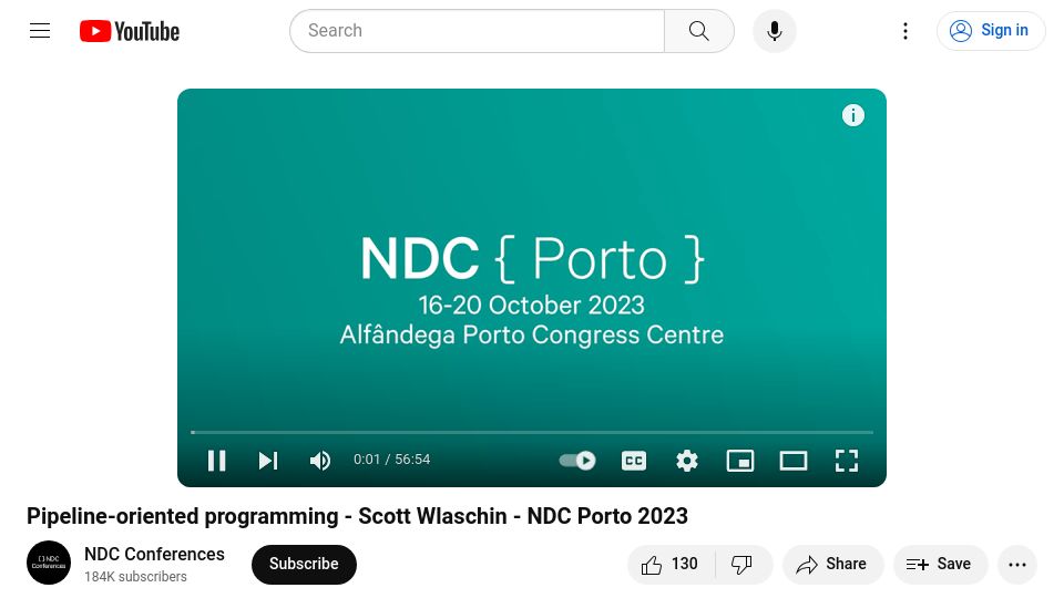 Screenshot of youtube.com: Pipeline-Oriented Programming [video]