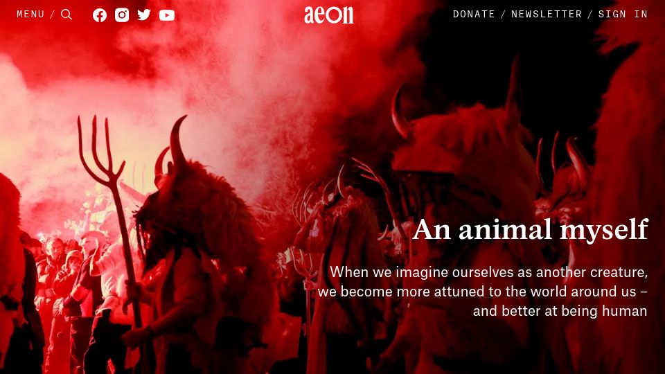 Screenshot of aeon.co: An animal myself