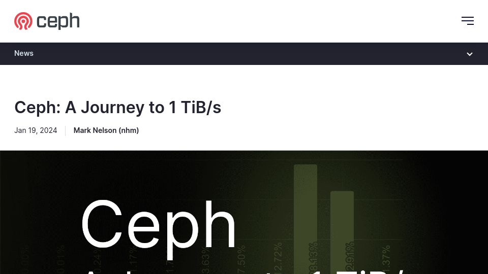 Screenshot of ceph.io: Ceph: A Journey to 1 TiB/s