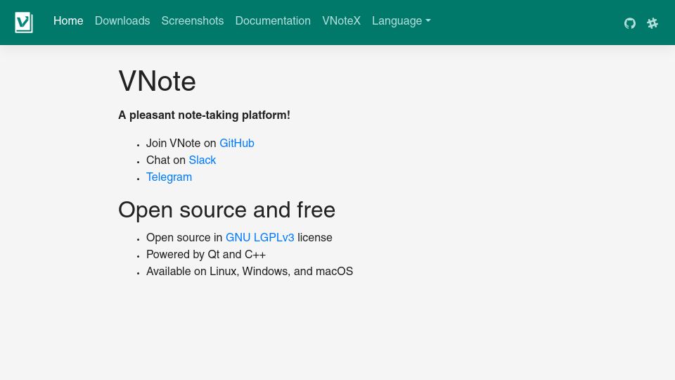 Screenshot of app.vnote.fun: VNote: A pleasant note-taking platform