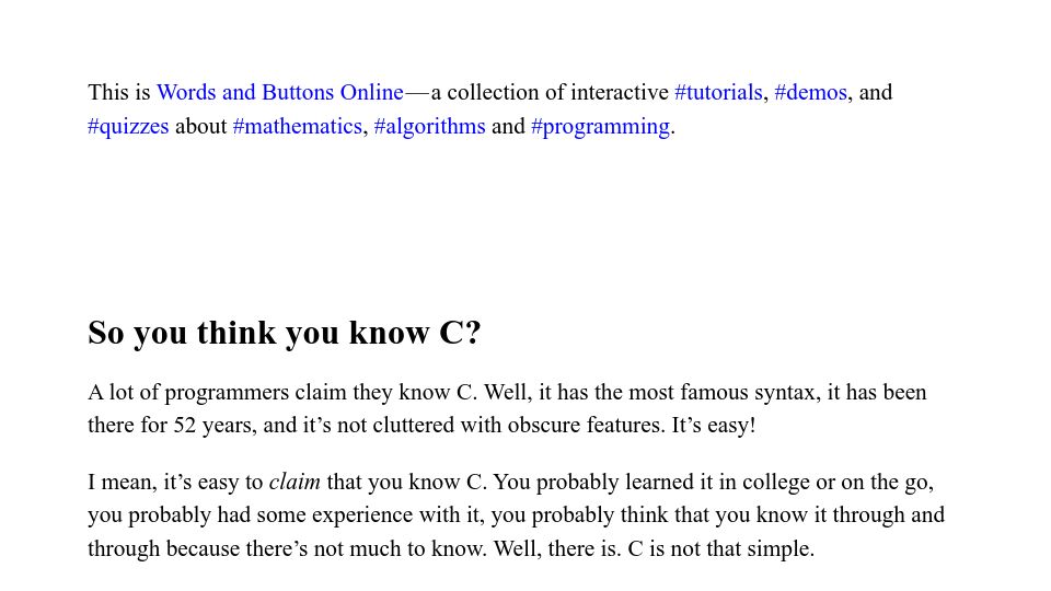 Screenshot of wordsandbuttons.online: So you think you know C? (2016)