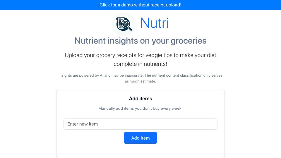 Screenshot of nutri.adrianstobbe.com: Show HN: Nutrient insights through your grocery receipts