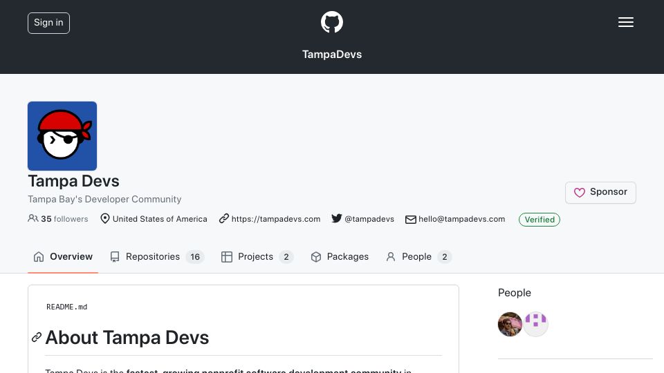 Screenshot of github.com: TampaDevs – Tampa Bay's Developer Community