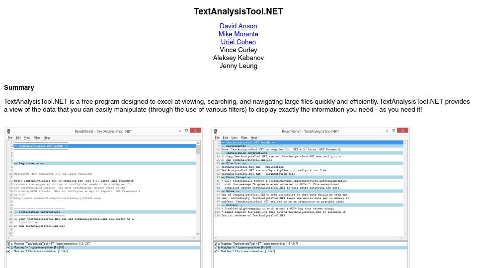 Screenshot of textanalysistool.github.io: TextAnalysisTool.NET