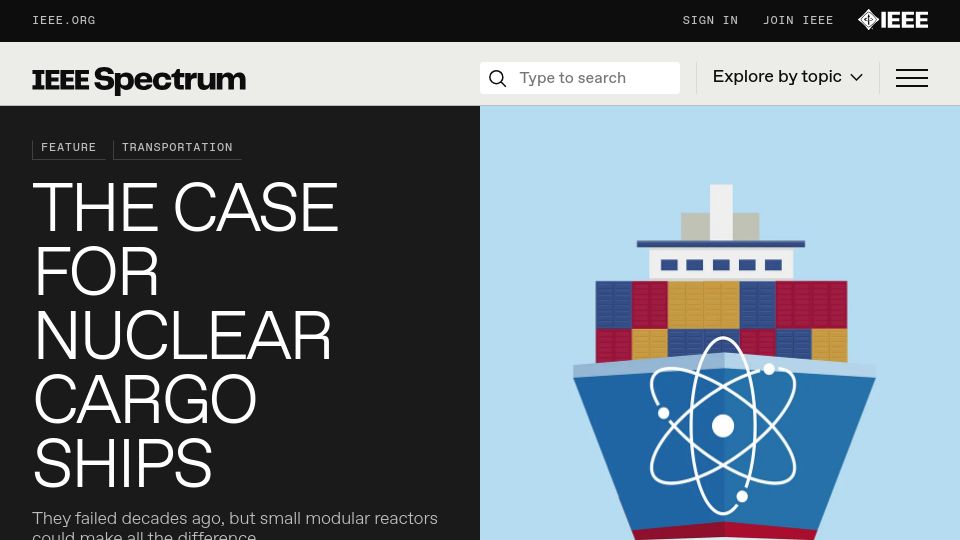 Screenshot of spectrum.ieee.org: The Case of Nuclear Cargo Ships