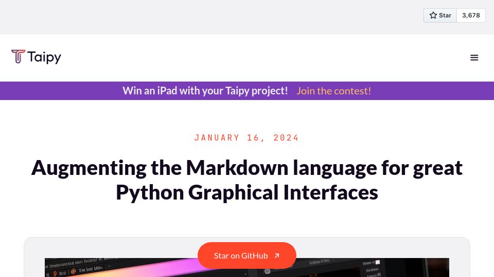 Screenshot of taipy.io: Augmenting the Markdown Language for Great Python Graphical Interfaces
