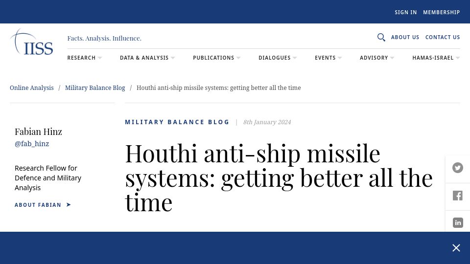 Screenshot of iiss.org: Houthi anti-ship missile systems: getting better all the time