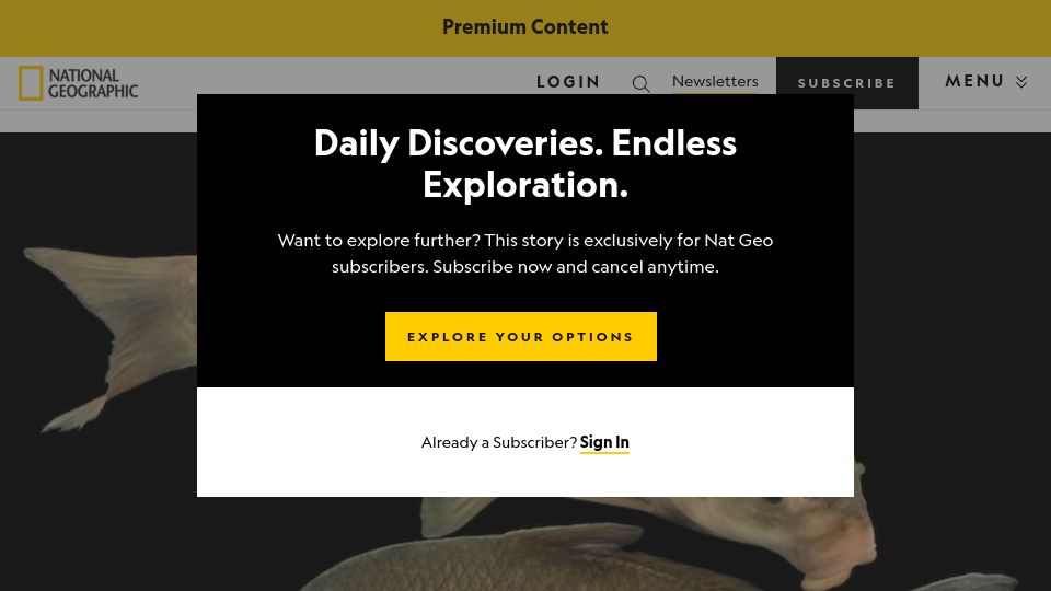 Screenshot of nationalgeographic.com: Some fish live beyond 100 and get healthier as they age