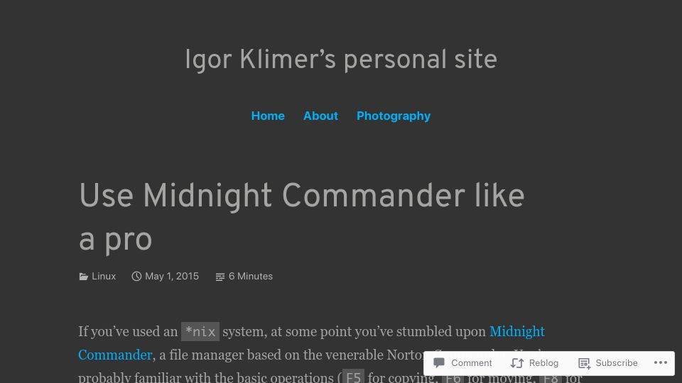 Screenshot of klimer.eu: Use Midnight Commander like a pro (2015)