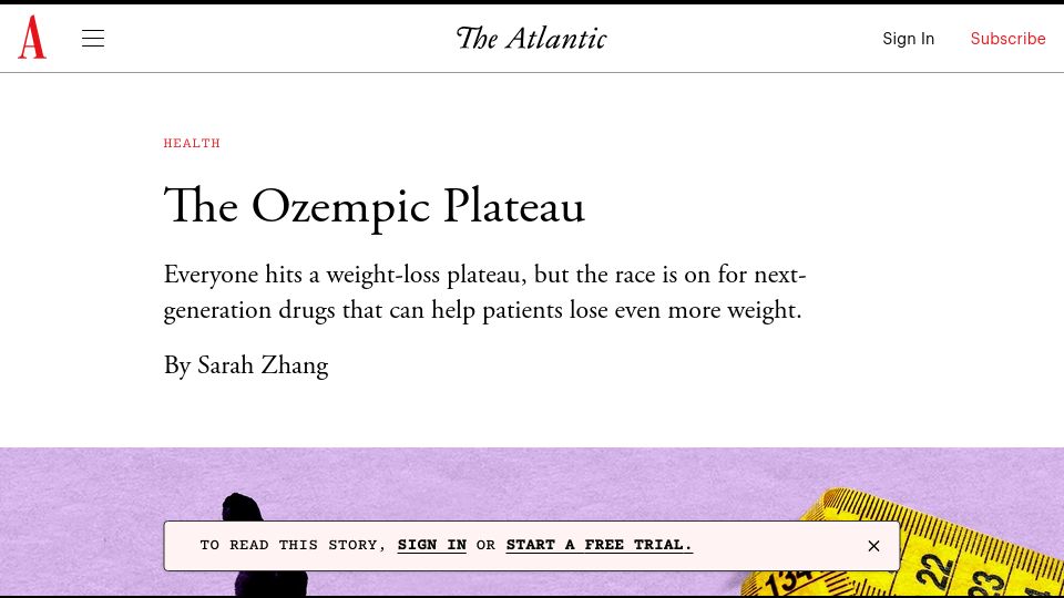 Screenshot of theatlantic.com: The Ozempic Plateau