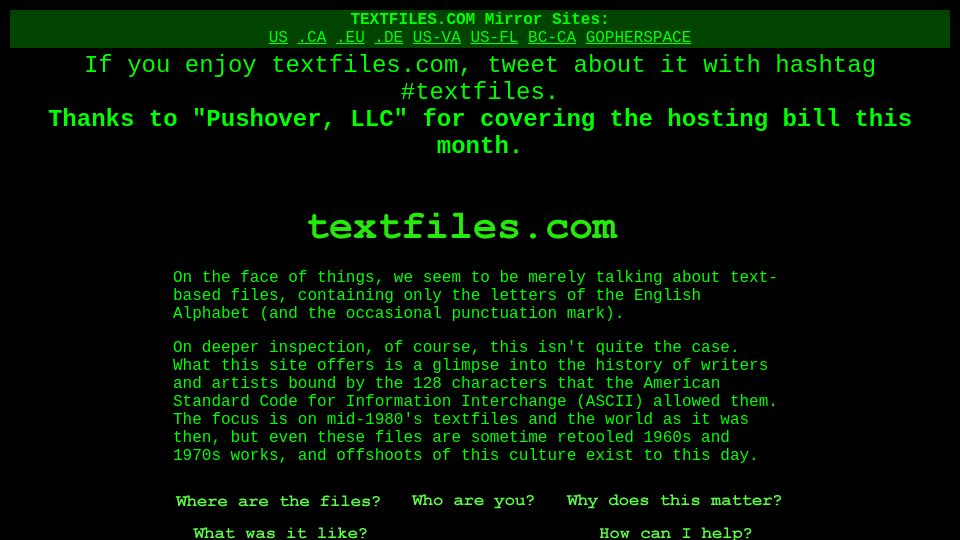 Screenshot of textfiles.com: Textfiles