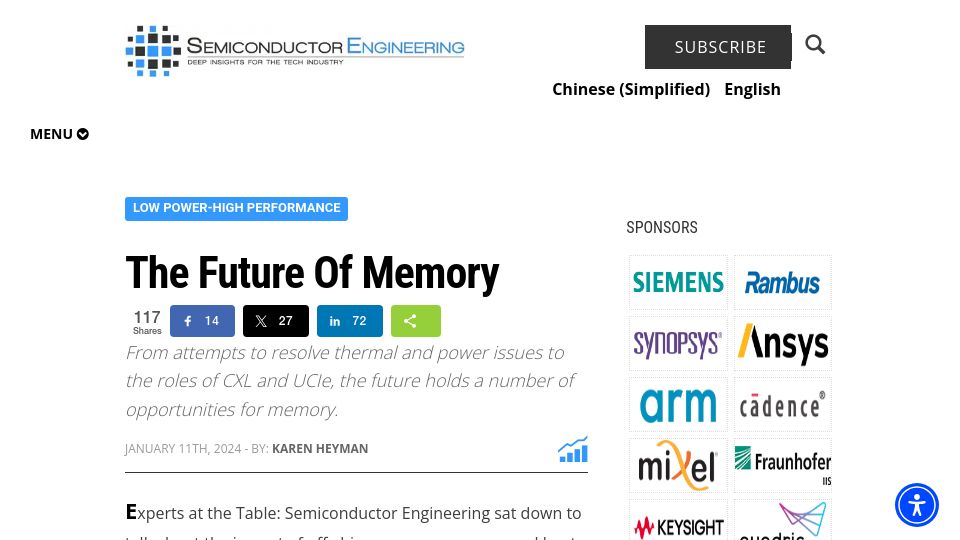 Screenshot of semiengineering.com: The Future of Memory
