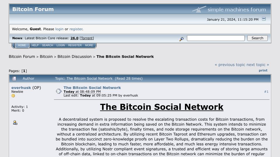 Screenshot of bitcointalk.org: The Bitcoin Social Network