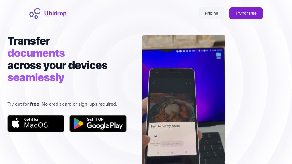 Screenshot of ubidrop.com: Show HN: I made an app people call "Airdrop for Android"