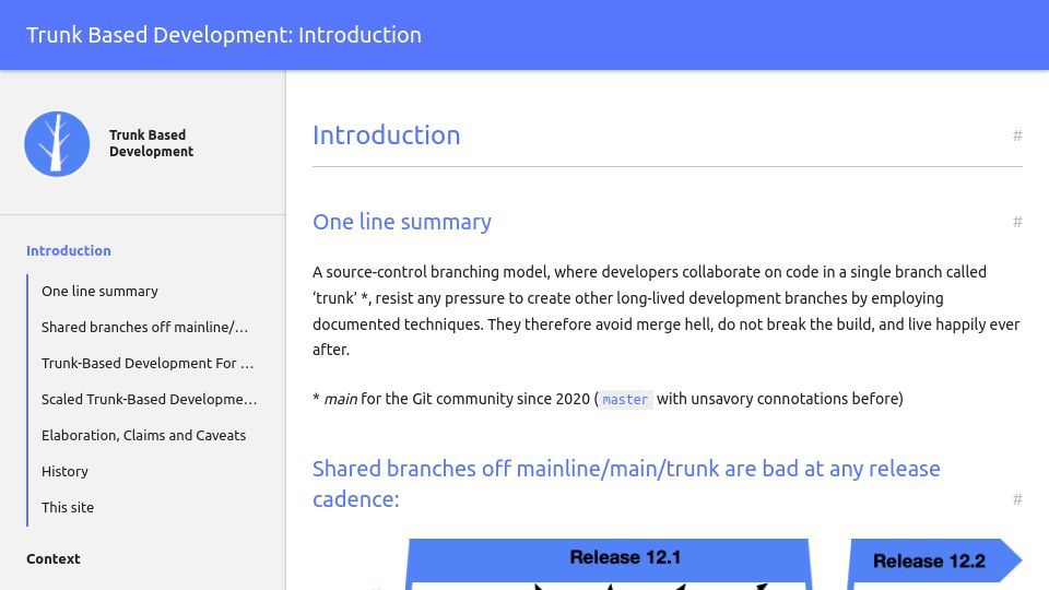 Screenshot of trunkbaseddevelopment.com: Trunk-Based Development