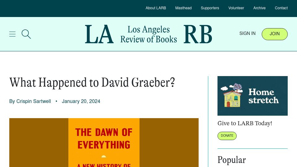 Screenshot of lareviewofbooks.org: What Happened to David Graeber?
