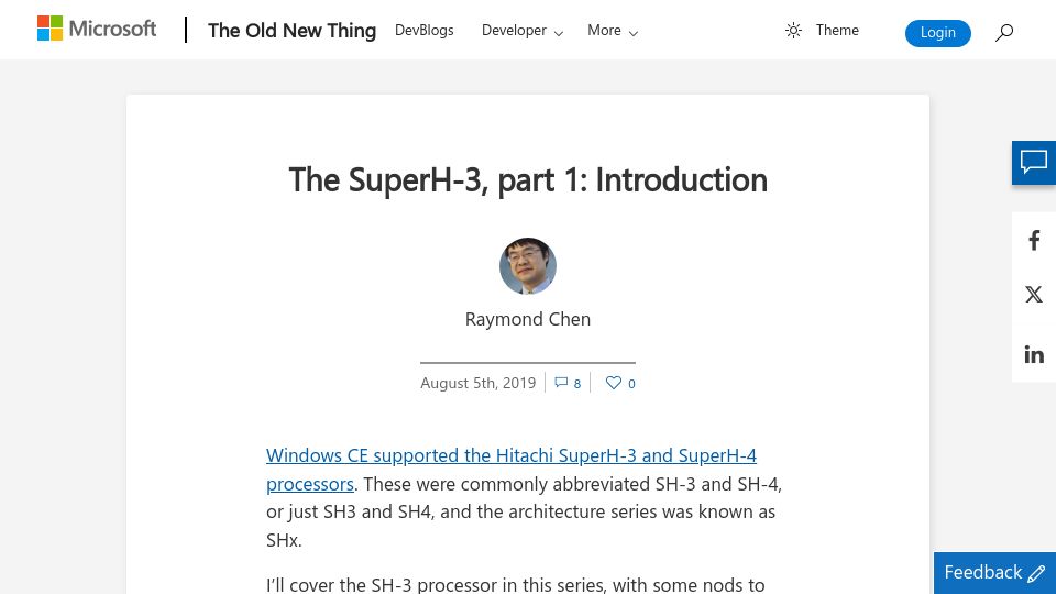 Screenshot of devblogs.microsoft.com: The SuperH-3, part 1: Introduction (2019)