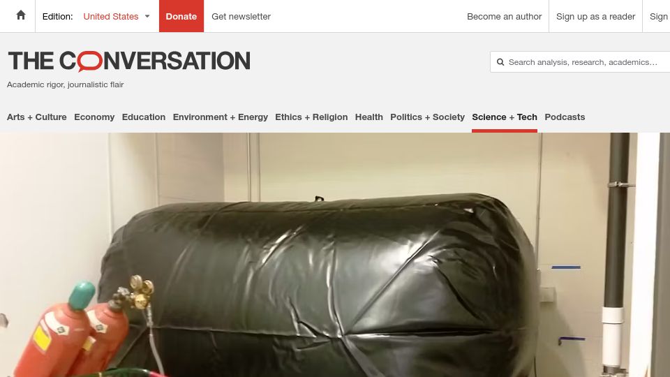 Screenshot of theconversation.com: Helium is essential but nonrenewable and difficult to recycle