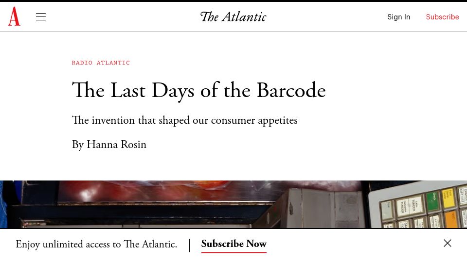 Screenshot of theatlantic.com: The Last Days of the Barcode
