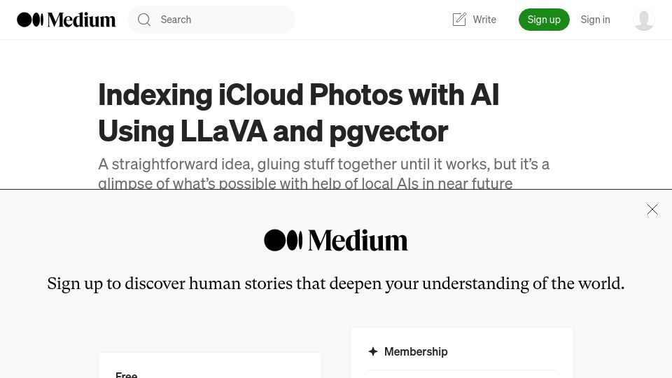 Screenshot of medium.com: Indexing iCloud Photos with AI Using LLaVA and Pgvector