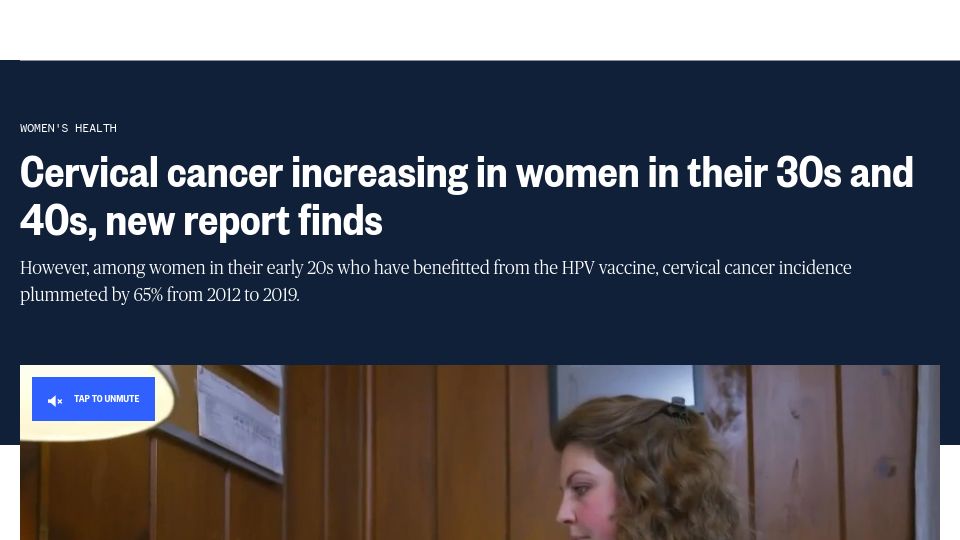 Screenshot of nbcnews.com: Cervical Cancer incidence drops 65% in women who benefited from HPV vaccine