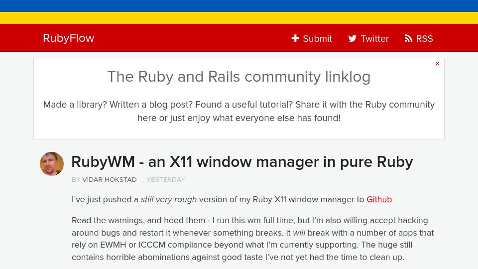 Screenshot of rubyflow.com: RubyWM – an X11 window manager in pure Ruby