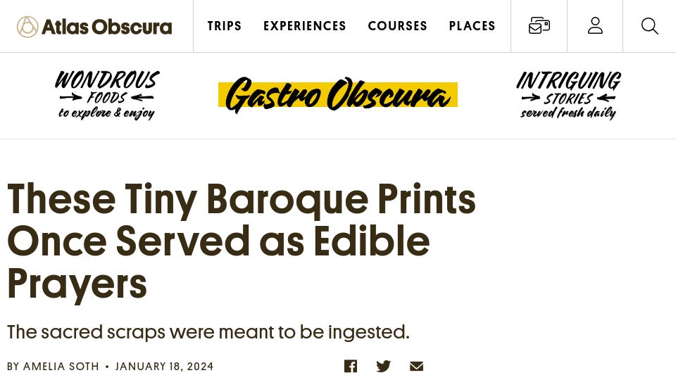 Screenshot of atlasobscura.com: Tiny Baroque Prints Once Served as Edible Prayers