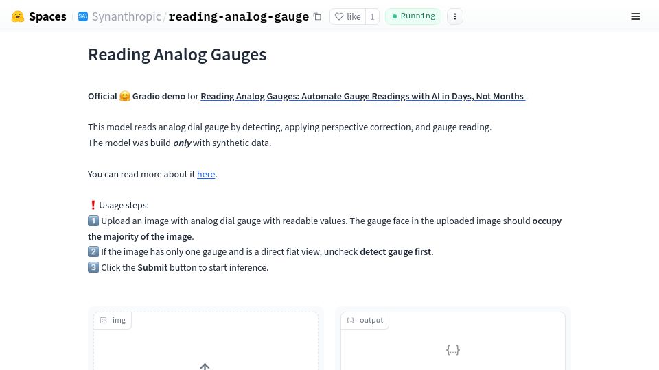 Screenshot of huggingface.co: Show HN: Simply Reading Analog Gauges – GPT4, CogVLM Can't