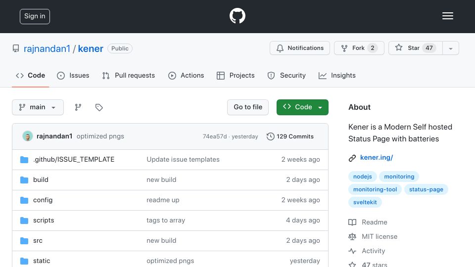 Screenshot of github.com: Show HN: Built a self hosted clean status page and batteries