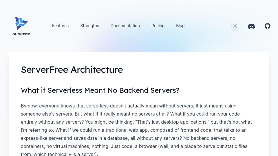 Screenshot of subzero.cloud: Is offline-first not enough? Do we need "serverfree"?