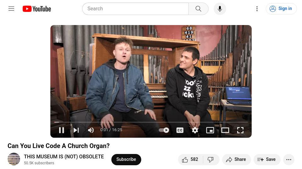 Screenshot of youtube.com: Can You Live Code a Church Organ? [video]