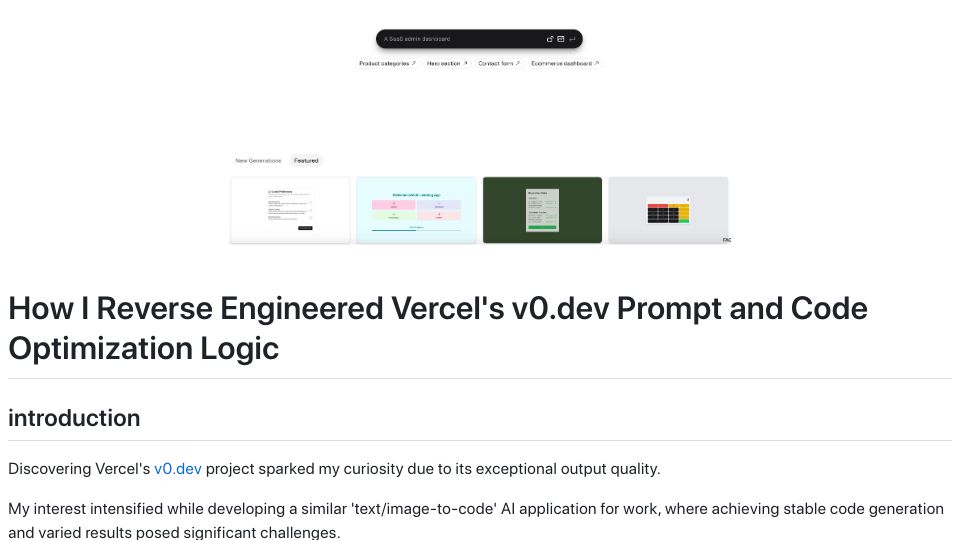 Screenshot of step-saga-examples.pages.dev: I Reverse Engineered Vercel's v0.dev Prompt and Code Optimization Logic