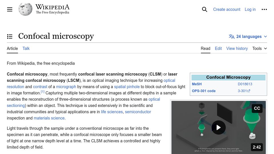 Screenshot of en.wikipedia.org: Confocal microscopy